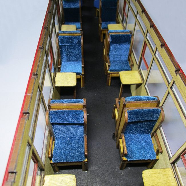 New Carriage 100 Kit, First Class Saloon Interior Completed with addition of seat upholstery (not supplied).