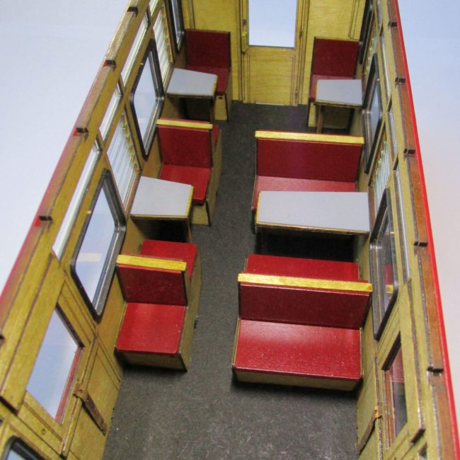 Carriage 106 Original, assembled and painted third class saloon interior.