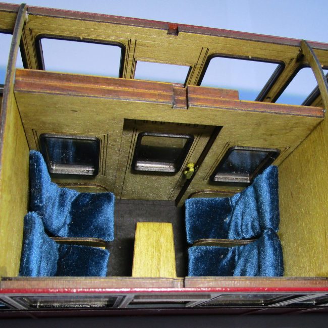 Carriage 104, assembled and painted First Class Compartment. Upholstery not supplied.