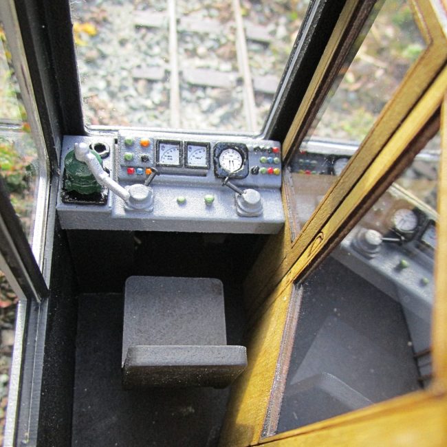 FR Carriage 111 Kit, Driving Cab assembled, painted and completed with addition of decals for the gauge faces.