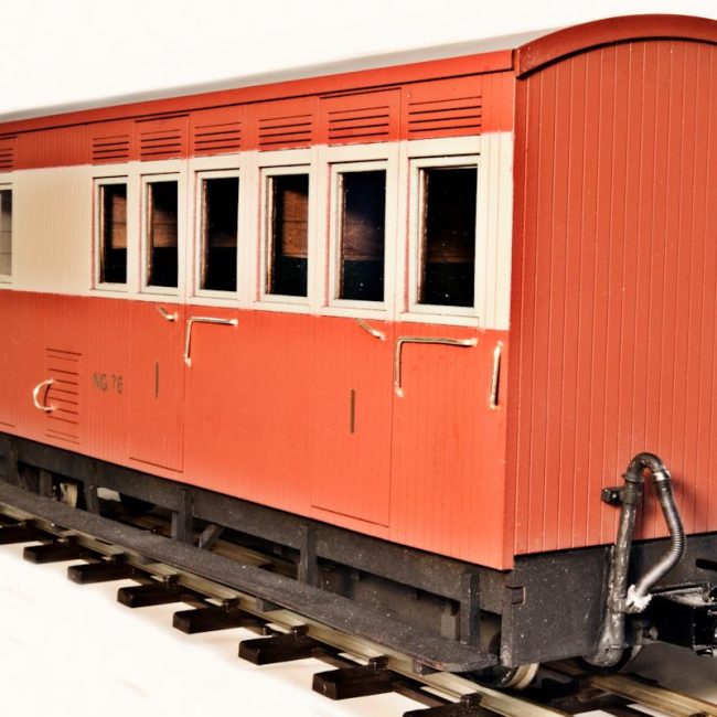 CGR/SAR N-3 First Class Carriage Kit, completed with addition of couplings, vacuum pipes and lettering.
